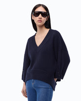 Ribbed V-neck sweater - Blue | Pinko