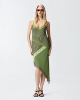 Asymmetric patchwork-effect lace mini dress -  | Pinko