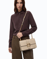 Medium Love Bag One leather handbag with New Buckle - Beige | Pinko