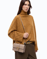 Small Love Bag One leather shoulder bag with New Buckle - Beige | Pinko