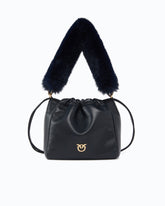 Shoulder bucket bag in nappa leather with two straps - Black | Pinko