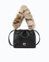 Shoulder bucket bag in nappa leather with two straps - Multicolor Black-Brown | Pinko