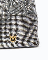 Fully rhinestoned shoulder bucket bag with fur-effect shoulder strap - Black | Pinko
