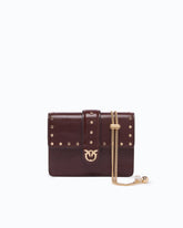 Love Pocket card holder in leather with chain shoulder strap - Dark Red | Pinko