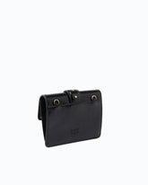 Love Pocket card holder in leather with chain shoulder strap - Black | Pinko