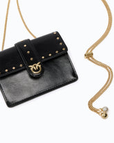 Love Pocket card holder in leather with chain shoulder strap - Black | Pinko