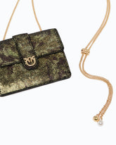 Love Pocket card holder with rhinestones and chain shoulder strap - Military Green | Pinko