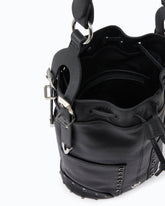 Bucket Mini crossbody bag in leather with jewel studs - Black | Pinko