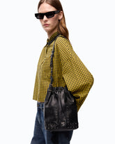 Bucket Mini crossbody bag in leather with jewel studs - Black | Pinko