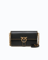 Medium Love One Slouchy crossbody bag in leather with studs - Black | Pinko
