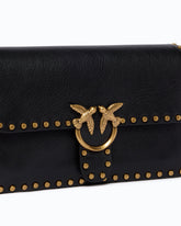 Small Love One Slouchy crossbody bag in leather with studs - Black | Pinko