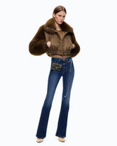 Short technical satin and faux fur bomber jacket -  | Pinko