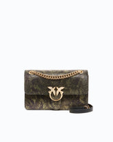 Mini Love Bag One Light fully rhinestoned crossbody bag with camouflage print - Military Green | Pinko