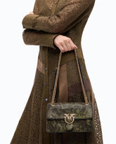 Mini Love Bag One Light fully rhinestoned crossbody bag with camouflage print - Military Green | Pinko