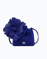 Suede shoulder bucket bag with nappa leather flower - Dark Blue | Pinko