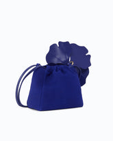 Suede shoulder bucket bag with nappa leather flower - Dark Blue | Pinko
