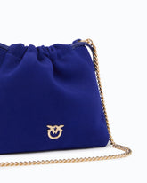 Suede shoulder bucket bag with nappa leather flower - Dark Blue | Pinko