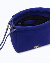 Suede shoulder bucket bag with nappa leather flower - Dark Blue | Pinko