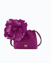 Suede shoulder bucket bag with nappa leather flower - Pink | Pinko