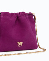 Suede shoulder bucket bag with nappa leather flower - Pink | Pinko
