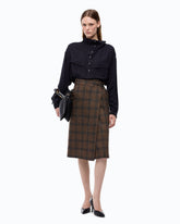 Calf-length wrap skirt with check pattern - Multicolor Brown-Black | Pinko