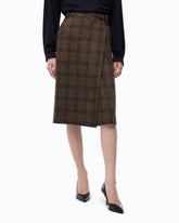 Calf-length wrap skirt with check pattern - Multicolor Brown-Black | Pinko