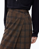 Calf-length wrap skirt with check pattern - Multicolor Brown-Black | Pinko