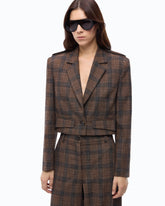 Cropped jacket with micro houndstooth motif - Multicolor Brown-Black | Pinko