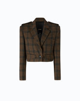 Cropped jacket with micro houndstooth motif - Multicolor Brown-Black | Pinko