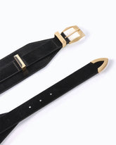 Layered leather belt, 7 cm - Black | Pinko