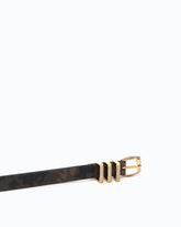 Camouflage suede belt with rhinestones, 1.7 cm - Military Green | Pinko