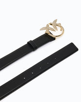 Leather belt with Love Birds jewel buckle, 2.5 cm - Black | Pinko