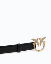 Leather belt with Love Birds jewel buckle, 2.5 cm - Black | Pinko