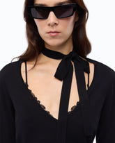 Wool sweater with lace and sash - Black | Pinko