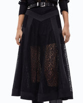 Flared lace midi skirt with inserts - Black | Pinko