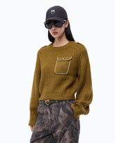 Ribbed sweater with small pocket - Green | Pinko