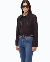 Cropped nubuck leather-effect jacket - Brown | Pinko
