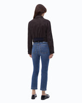 Cropped nubuck leather-effect jacket - Brown | Pinko