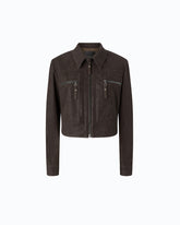 Cropped nubuck leather-effect jacket - Brown | Pinko