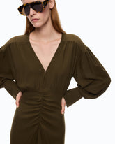 Midikleid mit langen Ärmeln und Drapierungen - Militärgrün | Pinko