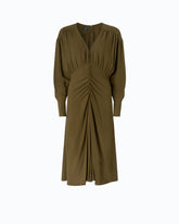 Midikleid mit langen Ärmeln und Drapierungen - Militärgrün | Pinko