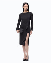 Midi sheath dress with ruffle and open back - Black | Pinko