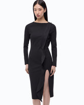 Midi sheath dress with ruffle and open back - Black | Pinko