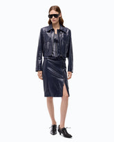 Fliegerjacke mit Krokoleder-Effekt - Blau | Pinko