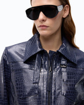 Fliegerjacke mit Krokoleder-Effekt - Blau | Pinko