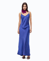 Long slip dress in satin - Blue | Pinko