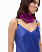 Long slip dress in satin - Blue | Pinko