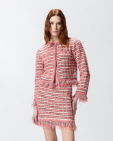 Cropped jacket in basketweave and frayed knit -  | Pinko