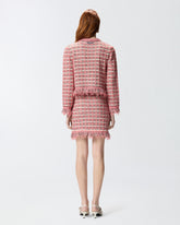 Cropped jacket in basketweave and frayed knit -  | Pinko