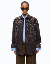 Overshirt in technical canvas with floral camouflage print - Multicolor Green-Black | Pinko